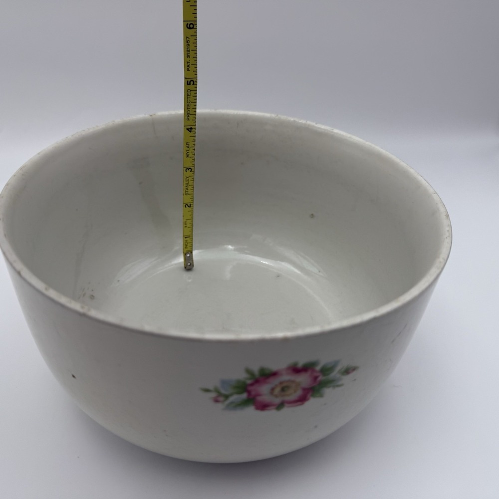 Vtg Mixing Bowl Stoneware Halls Superior Floral Rose Stained Cottagecore 8 in - Picture 5 of 14